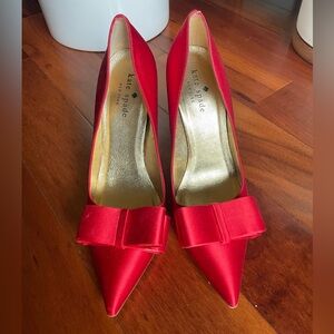 Kate Spade Vibrant Red Satin Heels with Bow